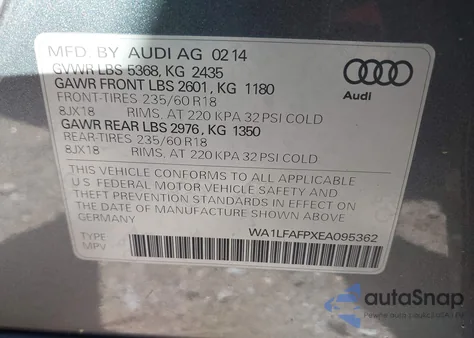 2014 Audi Q5 2.0T Premium from USA, damaged, VIN WA1LFAFPXEA095362